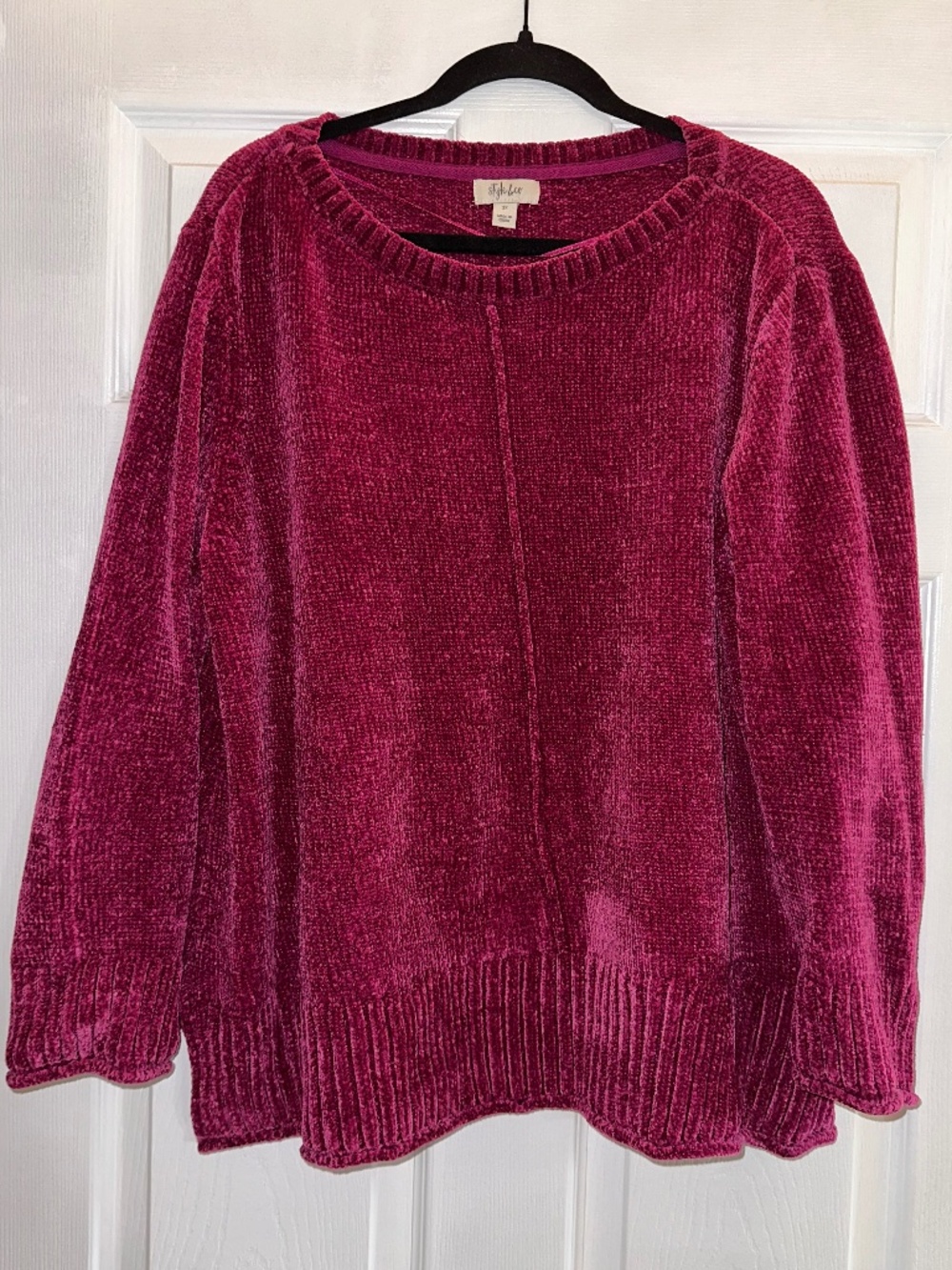 Style & Co. Burgundy Chenille-Feel Crewneck Sweater 2X Bright Pink